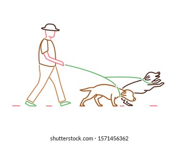 Walking the dog. Doggy behavior image. Domestic animal or pet language. Simple icon, symbol, sign. Editable vector illustration isolated on white background