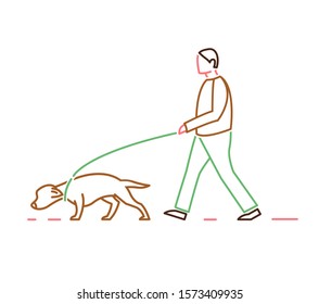 Walking the dog. Doggy behavior image. Domestic animal or pet language. Simple icon, symbol, sign. Editable vector illustration isolated on white background