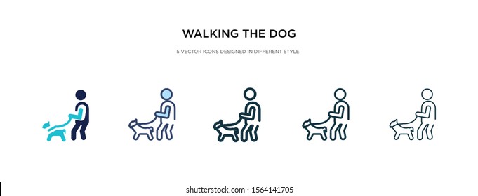 walking the dog icon in different style vector illustration. two colored and black walking the dog vector icons designed in filled, outline, line and stroke style can be used for web, mobile, ui