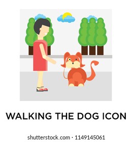 Walking the dog icon vector isolated on white background for your web and mobile app design, Walking the dog logo concept