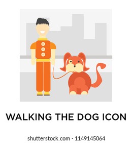Walking the dog icon vector isolated on white background for your web and mobile app design, Walking the dog logo concept