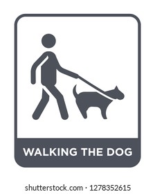 walking the dog icon vector on white background, walking the dog trendy filled icons from Behavior collection, walking the dog vector illustration