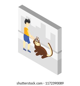 Walking the dog isometric left top view 3D icon