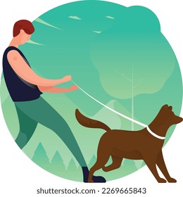 Walking Dog Outdoors UI Flat Icon Vector EPS