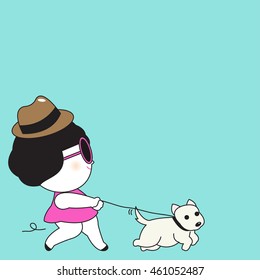 Walking A Dog Paper Note Character illustration