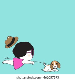 Walking A Dog Paper Note Character illustration