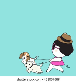 Walking A Dog Paper Note Character illustration