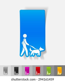 walking the dog paper sticker with shadow. Vector illustration