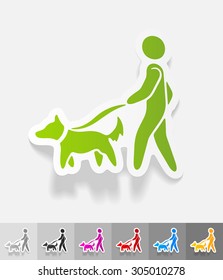 walking the dog paper sticker with shadow. Vector illustration