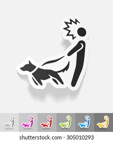 walking the dog paper sticker with shadow. Vector illustration