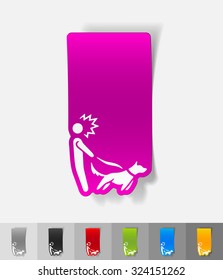 walking the dog paper sticker with shadow. Vector illustration