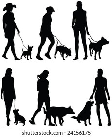 walking the dog silhouettes - vector