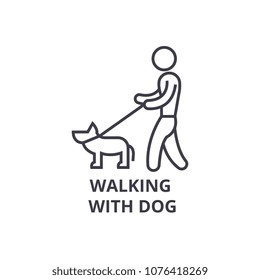 walking with dog thin line icon, sign, symbol, illustation, linear concept, vector 