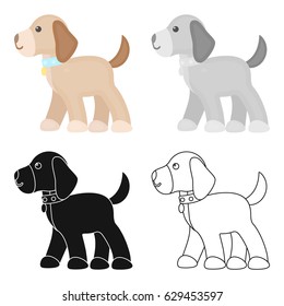 Walking the dog vector icon in cartoon style for web