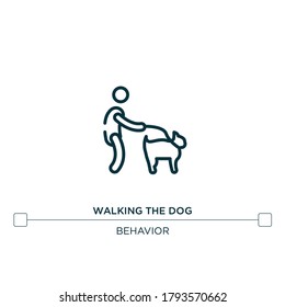 walking the dog vector line icon. Simple element illustration. walking the dog outline icon from behavior concept. Can be used for web and mobile
