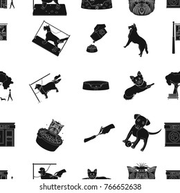 Walking with a dog, a vet clinic, a dog haircut, a puppy bathing, feeding a pet. Vet clinic and pet care set collection icons in black style vector symbol stock illustration web.