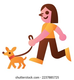 Walking dog woman design element for website, application, printing, document, poster design, etc.