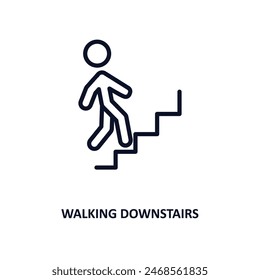 walking downstairs icon. Thin line walking downstairs icon from people and relation collection. Outline vector. Editable walking downstairs symbol can be used web and mobile
