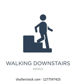 walking downstairs icon vector on white background, walking downstairs trendy filled icons from People collection, walking downstairs vector illustration