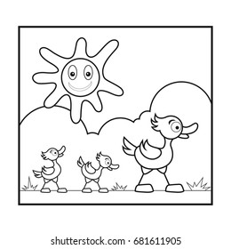 Walking duck, vector cartoon illustration. Coloring book illustration