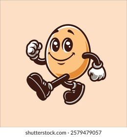 Walking Egg Retro Cartoon Illustration