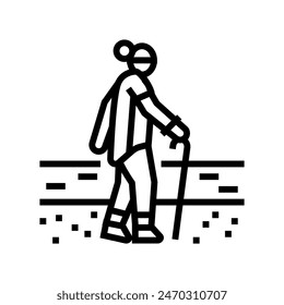 walking elderly leisure line icon vector. walking elderly leisure sign. isolated contour symbol black illustration