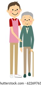 Walking elderly people, nursing care