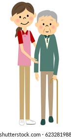 Walking elderly people, nursing care