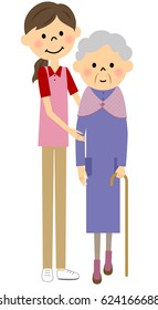 Walking elderly people, nursing care