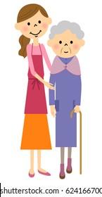 Walking elderly people, nursing care