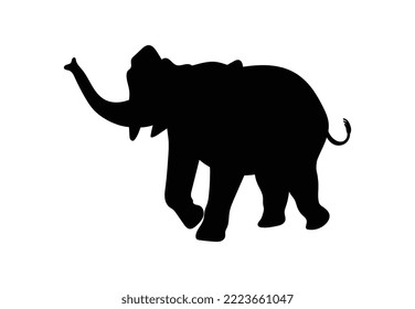 Walking elephant black monochrome contour silhouette, flat vector illustration isolated on white background. African elephant outline shape for zoo and wildlife topic.