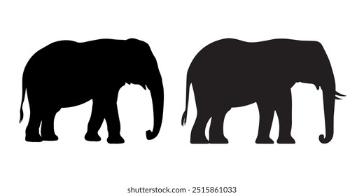 Ilustraciones vectoriales de la silueta del elefante que caminan, Formas de elefante africanas y asiáticas