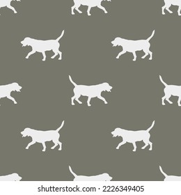 Walking english beagle puppy. Seamless pattern. Dog silhouette. Endless texture. Design for wallpaper, wrapping paper, fabric, decor, surface design. Vector illustration.