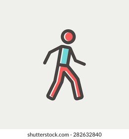 Walking exercise icon thin line for web and mobile, modern minimalistic flat design. Vector icon with dark grey outline and offset colour on light grey background.