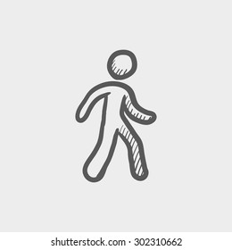 Walking exercise sketch icon for web and mobile. Hand drawn vector dark gray icon on light gray background.