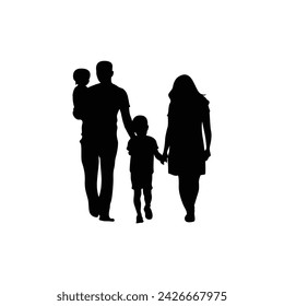 A walking family silhouette captures the warmth and togetherness of loved ones as they embark on a leisurely stroll, enjoying each other's company amidst the beauty of their surroundings.