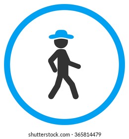 Walking Fellow vector icon. Style is bicolor flat circled symbol, blue and gray colors, rounded angles, white background.