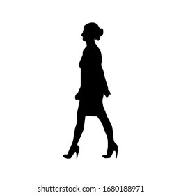 Walking female business person sihouette illustration (side view)