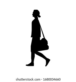 Walking female person sihouette illustration (side view)