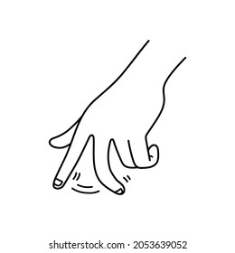 Walking fingers doodle, hand drawing of fingers walking, isolated on white background.