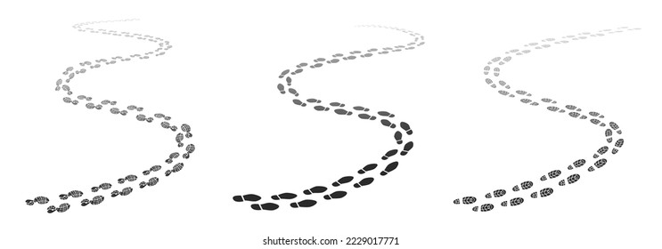Walking footstep trace. Footprint trail. Shoe sole mud path or man boot dirt vector tread, sneakers paint trails or dirt pathway, hiking boot, man shoe and sport footwear print pattern