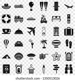 Walking in forest icons set. Simple style of 36 walking in forest vector icons for web for any design