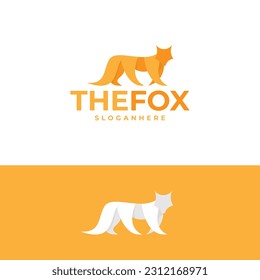 walking fox illustration modern logo design
