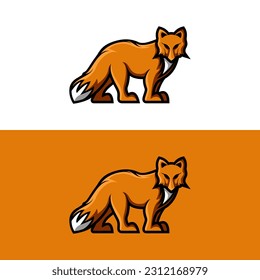 walking fox illustration, outlined logo design in cartoon style