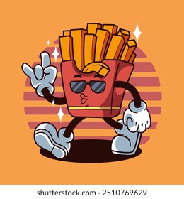 Walking Fries Character Illustration Vintage and Retro Style