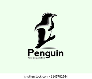 walking fun penguin animal logo vector