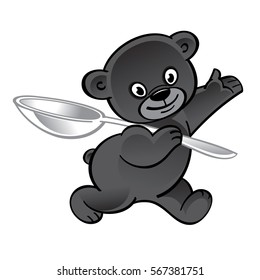 Walking funny teddy bear with big spoon