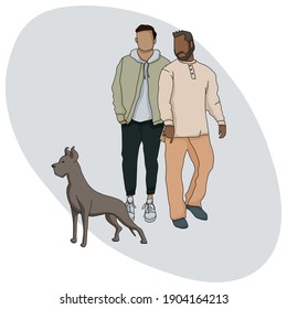 Walking Gay Couple With Dog