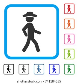 Walking Gentleman icon. Flat gray pictogram symbol inside a light blue rounded rectangle. Black, gray, green, blue, red, orange color versions of Walking Gentleman vector.
