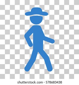 Walking Gentleman icon. Vector illustration style is flat iconic symbol, cobalt color, transparent background. Designed for web and software interfaces.